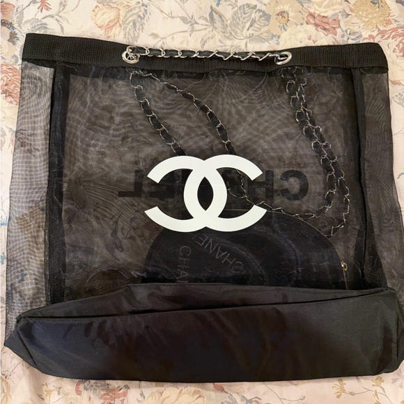 CHANEL Black Mesh Tote with Pouch - Picture 3 of 4